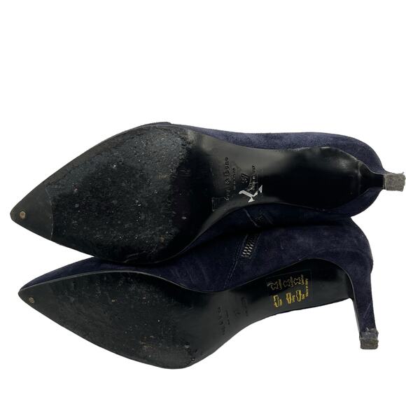 Rag & Bone Blue Suede Leather 3" Stiletto Heeled Moto Ankle Boots Zips Size 7 - Picture 16 of 16